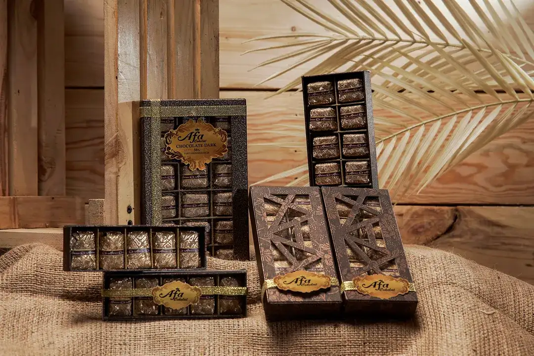 Produk cokelat premium Afa Cokelat Jember – praline, karakter, dan hampers artisan